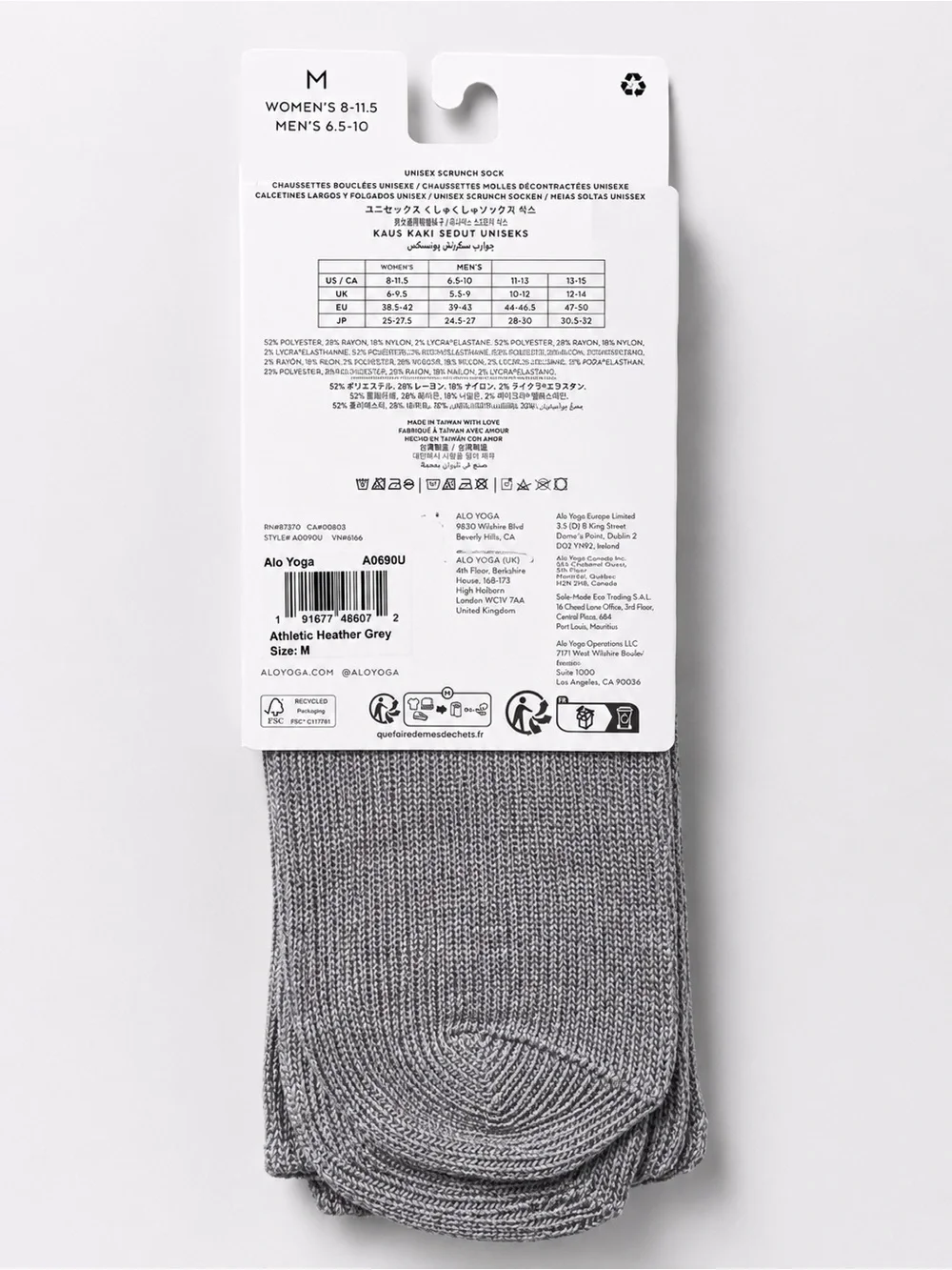 Alo Yoga Unisex Scrunch Socks Athletic Heather Grey Size Medium NWT Cozy Lounge